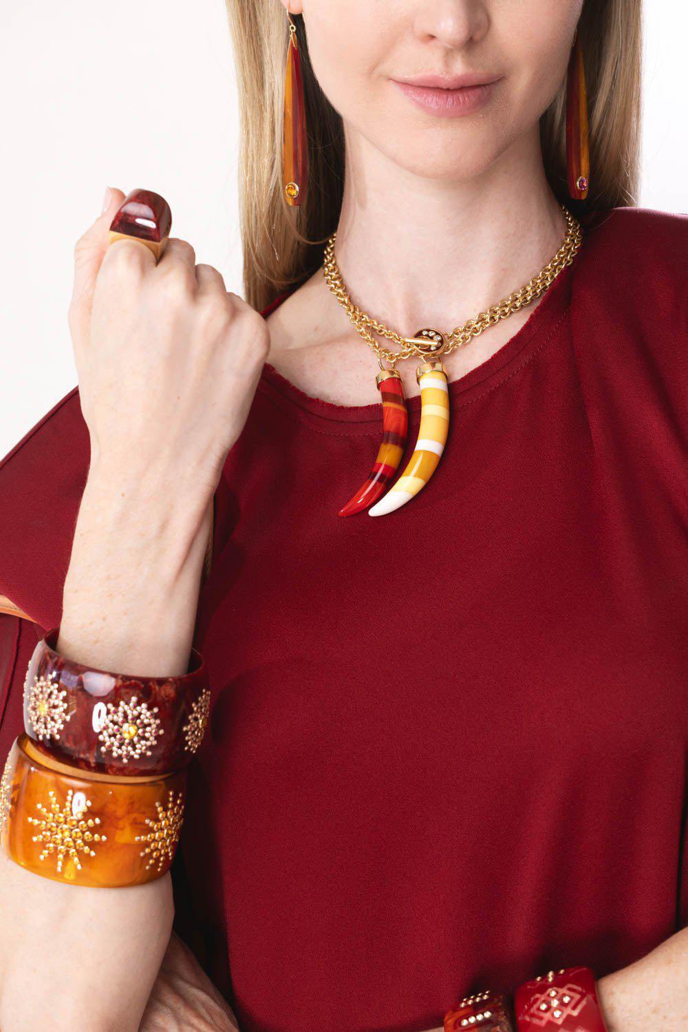 MARK DAVIS-Red Bakelite Tusk Pendant-YELLOW GOLD