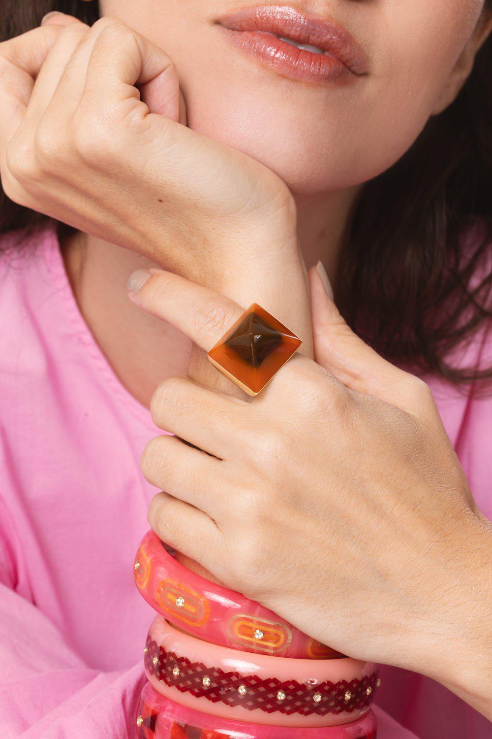 MARK DAVIS-Brown Bakelite Kendall Ring-YELLOW GOLD