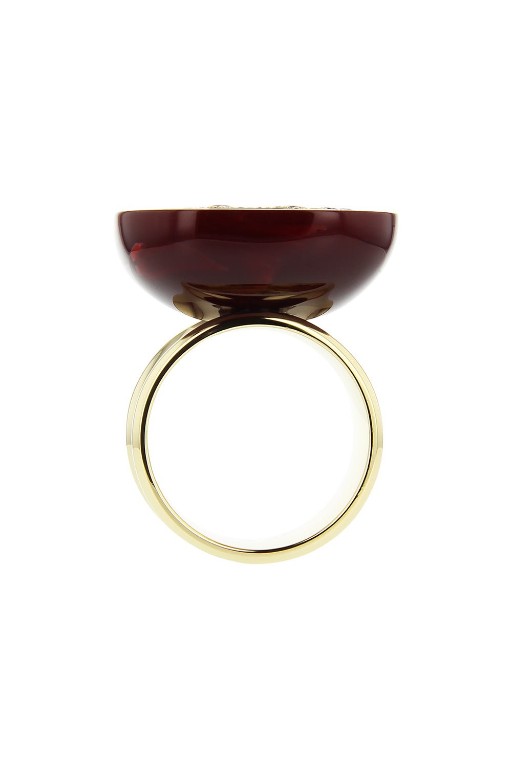 MARK DAVIS-Burgundy Bakelite Celine Ring-YELLOW GOLD