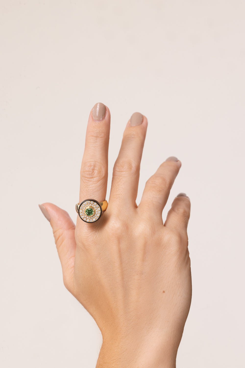 MARK DAVIS-Diamond Garnet Green Bakelite Ring-YELLOW GOLD