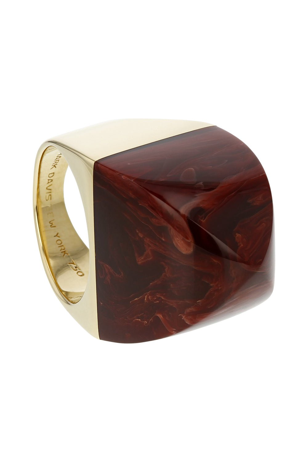 MARK DAVIS-Red Bakelite Kendall Ring-YELLOW GOLD