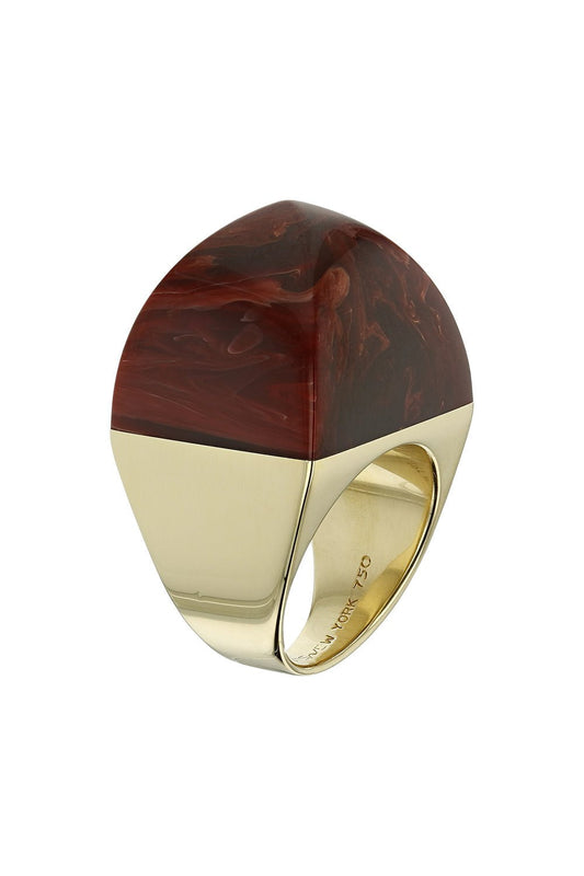 MARK DAVIS-Red Bakelite Kendall Ring-YELLOW GOLD