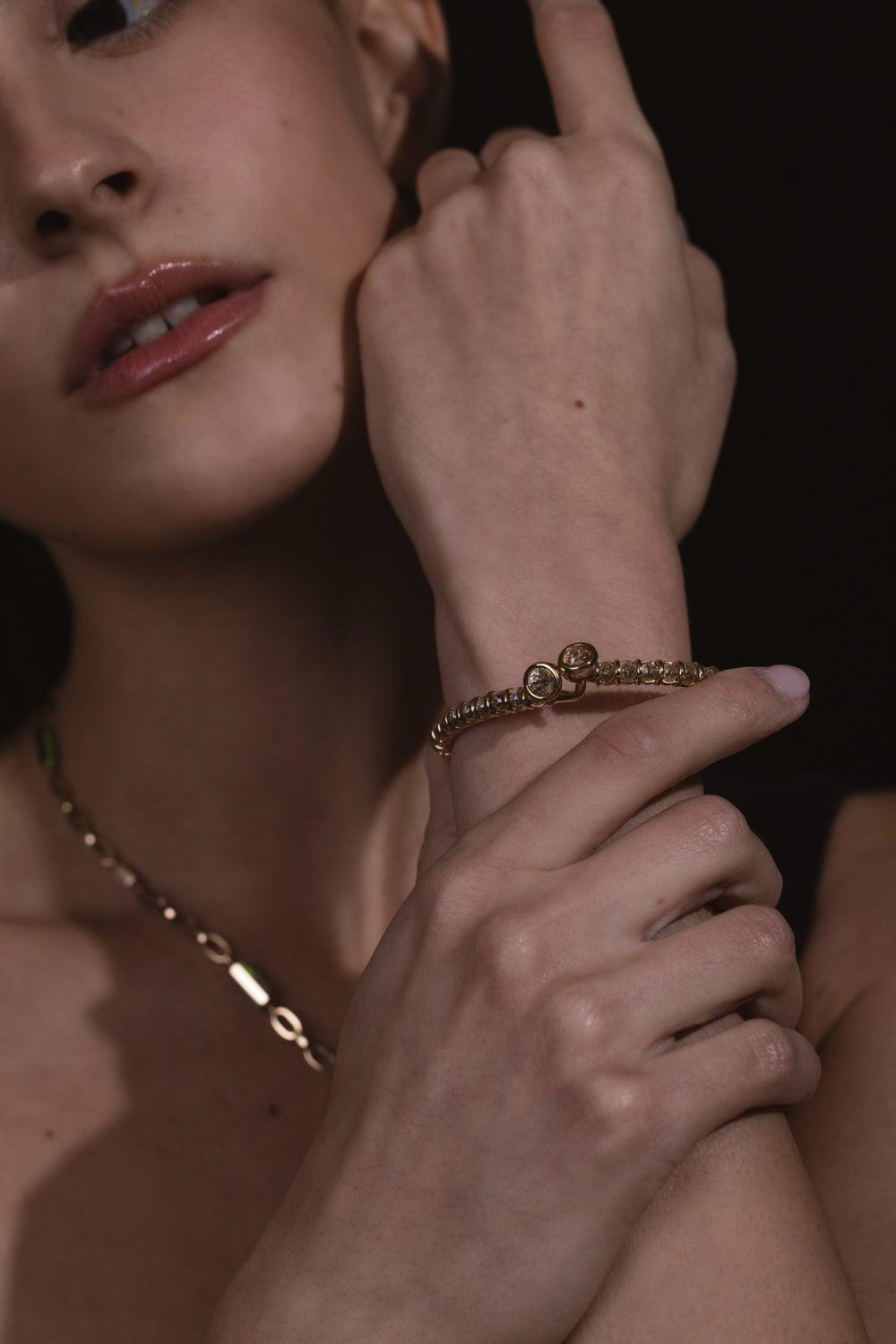 MARLA AARON-Rolling Spheres Diamond Cuff Bracelet-YELLOW GOLD