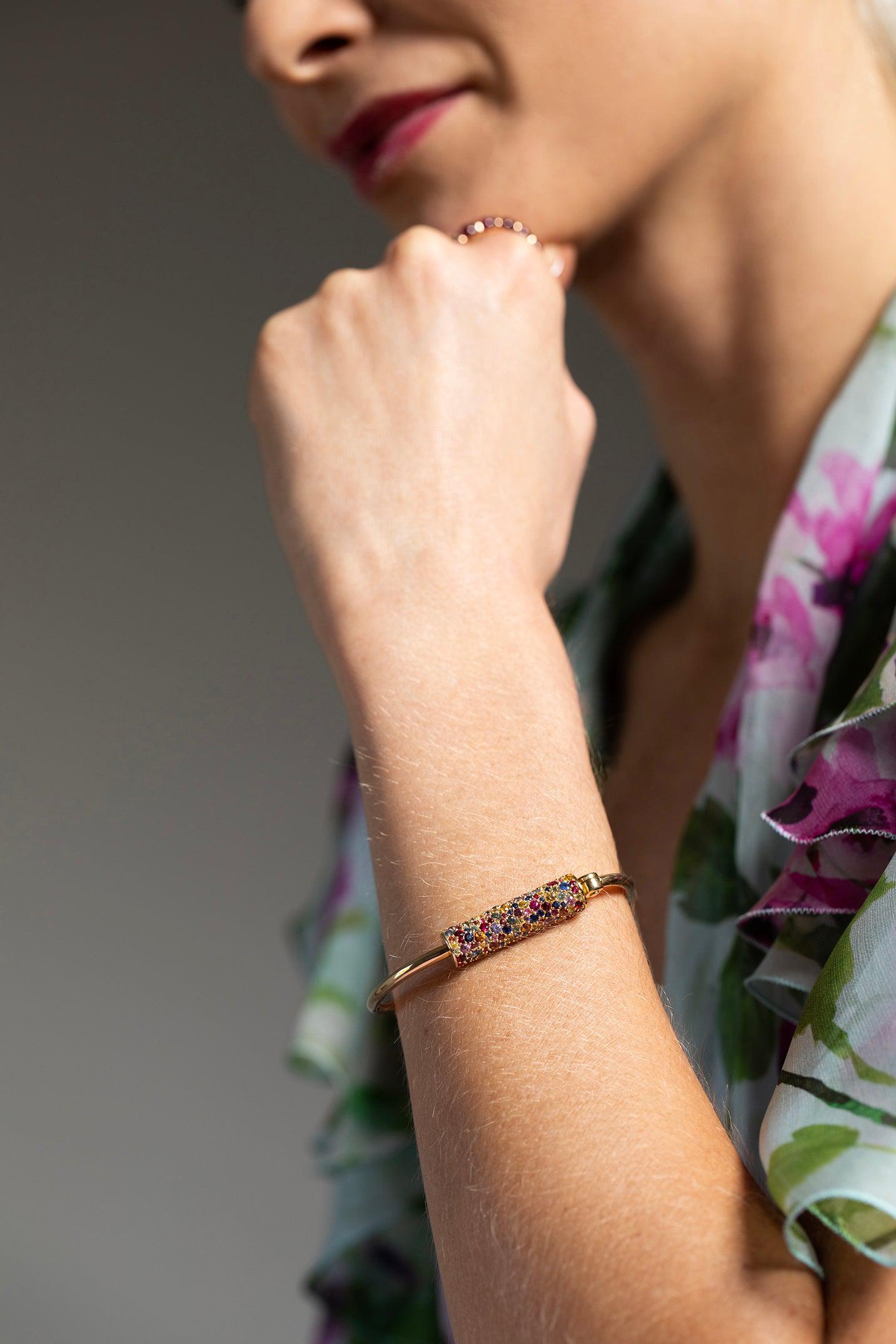 MARLA AARON-Stoned Trundle Lock Bracelet-YELLOW GOLD