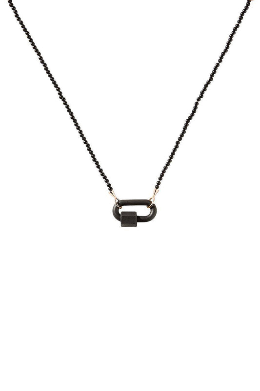 Black Agate Tone On Tone Rubber Lock Necklace-ROSE GOLD-16-JEWELRYFINE JEWELNECKLACE O-MARLA AARON