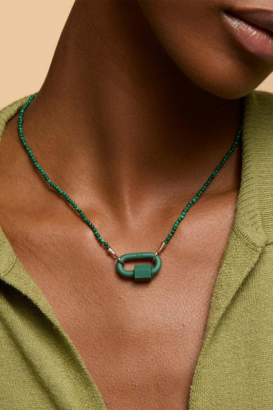 Malachite Tone On Tone Rubber Lock Necklace-ROSE GOLD-16-JEWELRYFINE JEWELNECKLACE O-MARLA AARON
