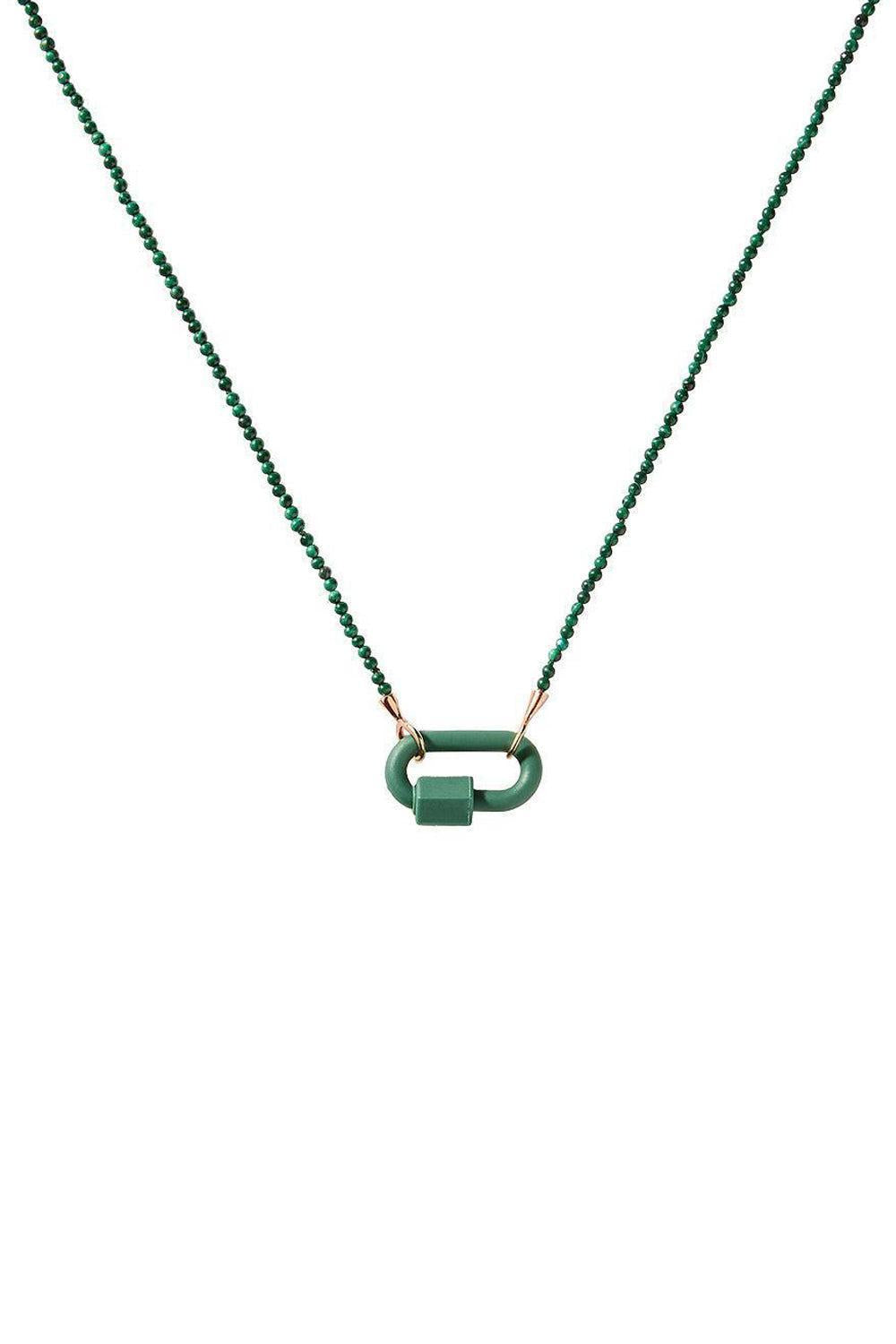Malachite Tone On Tone Rubber Lock Necklace-ROSE GOLD-16-JEWELRYFINE JEWELNECKLACE O-MARLA AARON