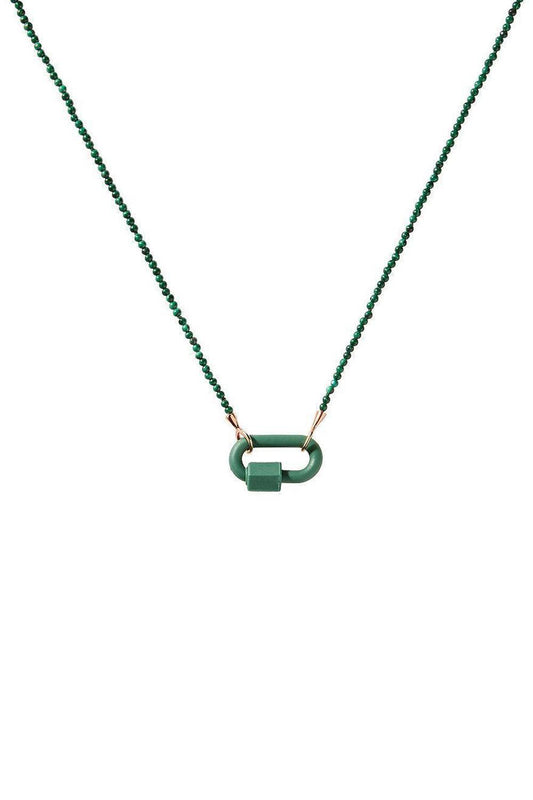 Malachite Tone On Tone Rubber Lock Necklace-ROSE GOLD-16-JEWELRYFINE JEWELNECKLACE O-MARLA AARON
