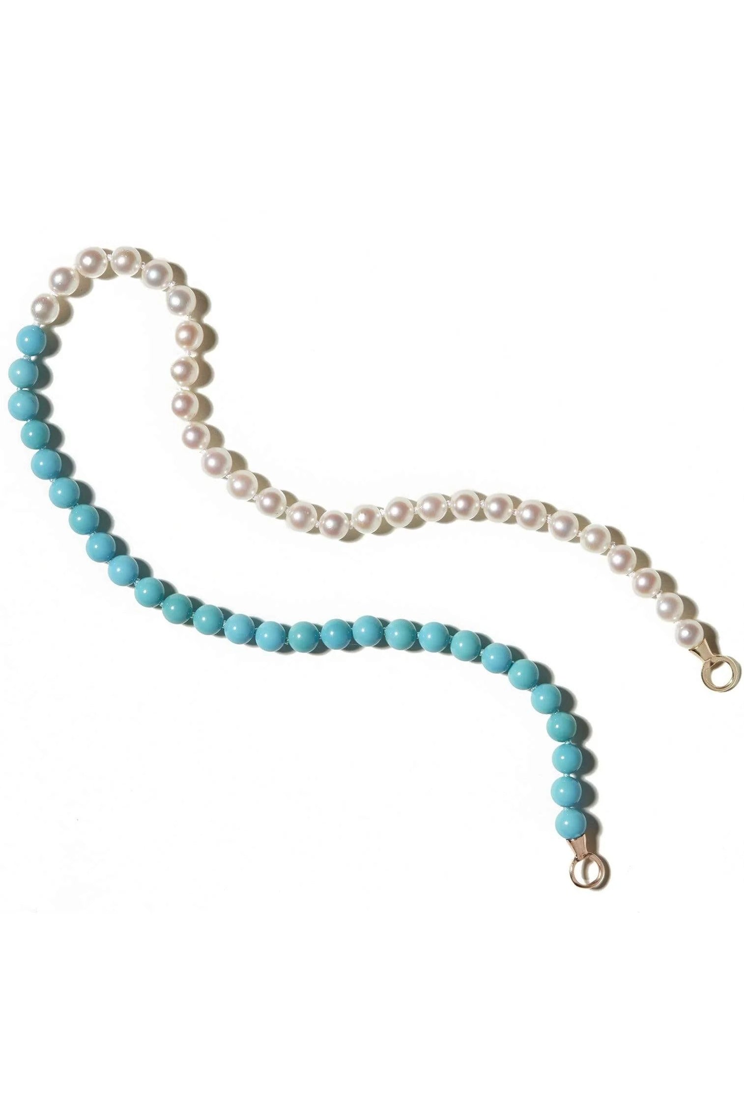 MARLA AARON-Turquoise and Akoya Pearl Half and Half Strand with Yellow Gold Loops-YELLOW GOLD