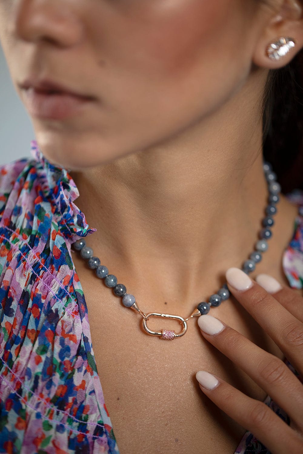 MARLA AARON-Pink Sapphire Stoned Medium Lock-ROSE GOLD