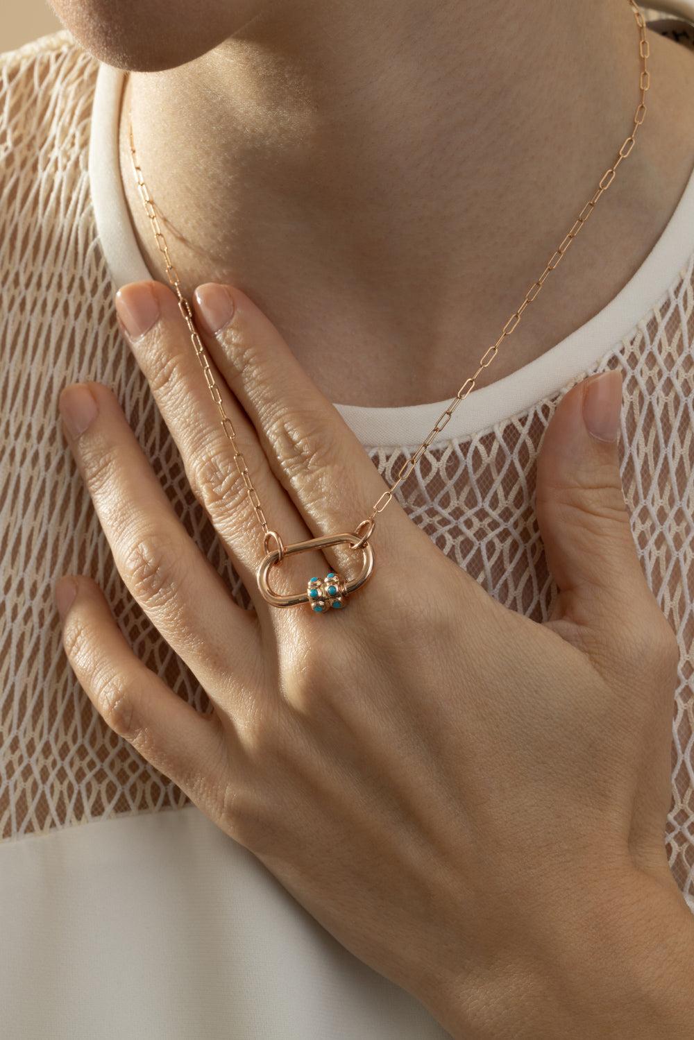 Turquoise Stoned Medium Lock-ROSE GOLD-JEWELRYFINE JEWELPENDANT-MARLA AARON