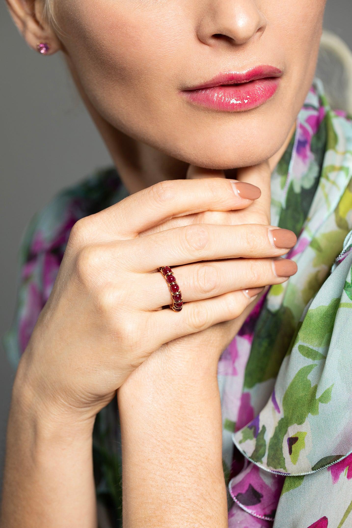 MARLA AARON-Greenland Ruby Roll Sphere Ring-ROSE GOLD