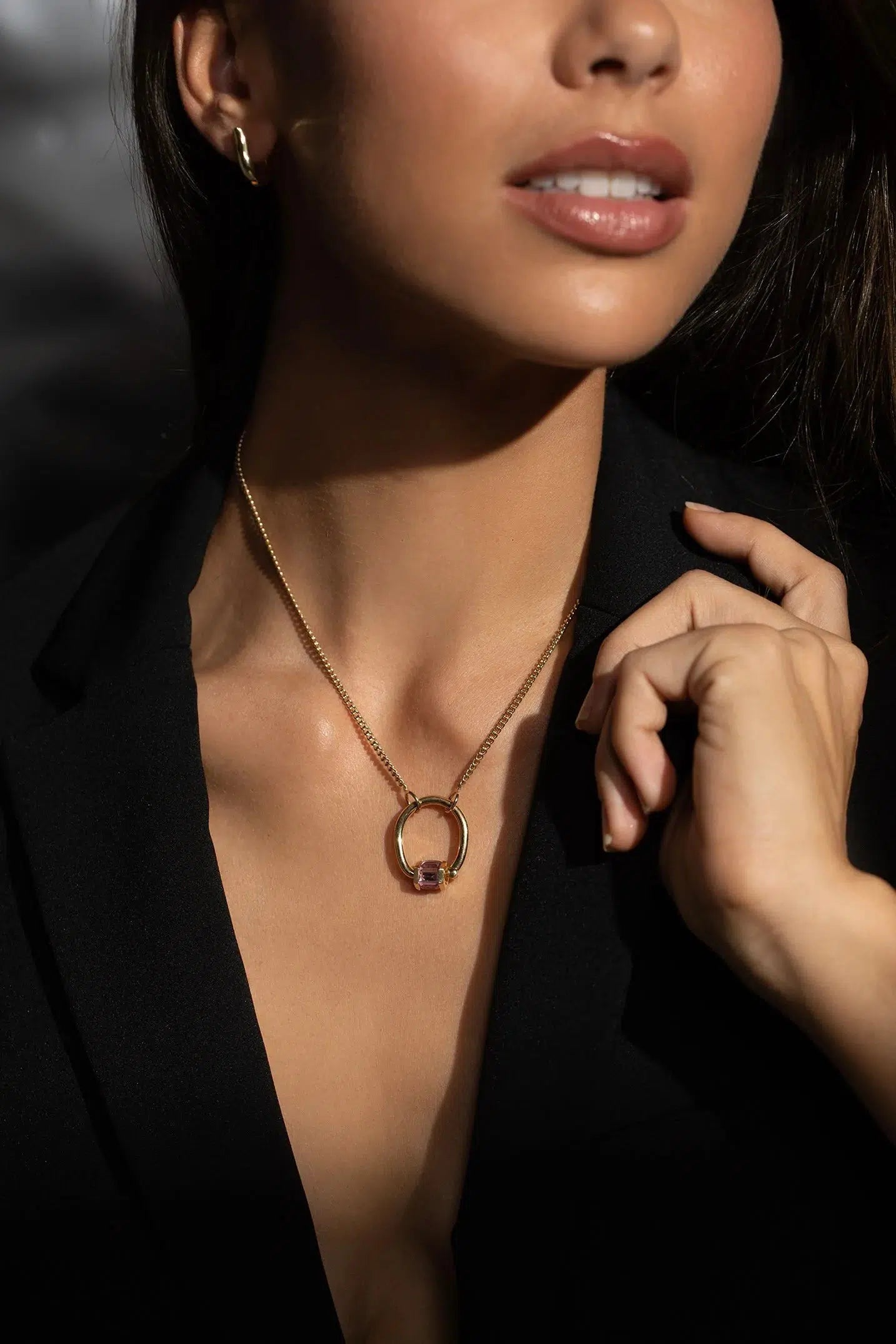 MARLA AARON-Pink Sapphire Baguette Trundle-YELLOW GOLD