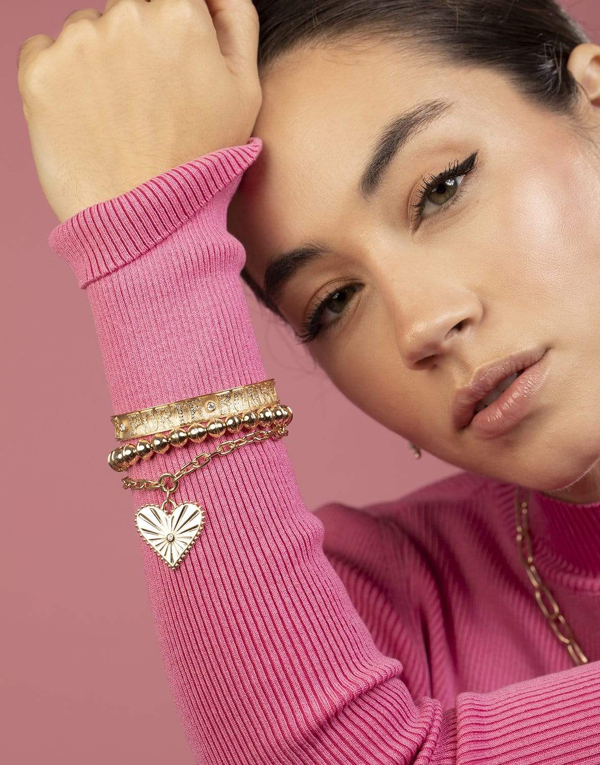 MARLO LAZ-Pour Toujours Heart Bracelet-YELLOW GOLD
