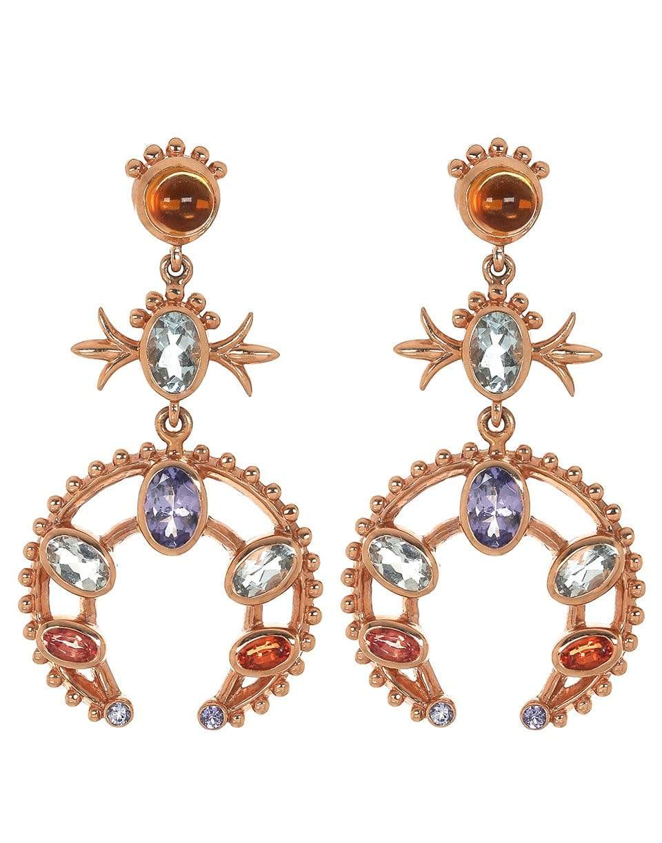 MARLO LAZ-Squash Blossom Tanzanite and Aquamarine Earrings-ROSE GOLD