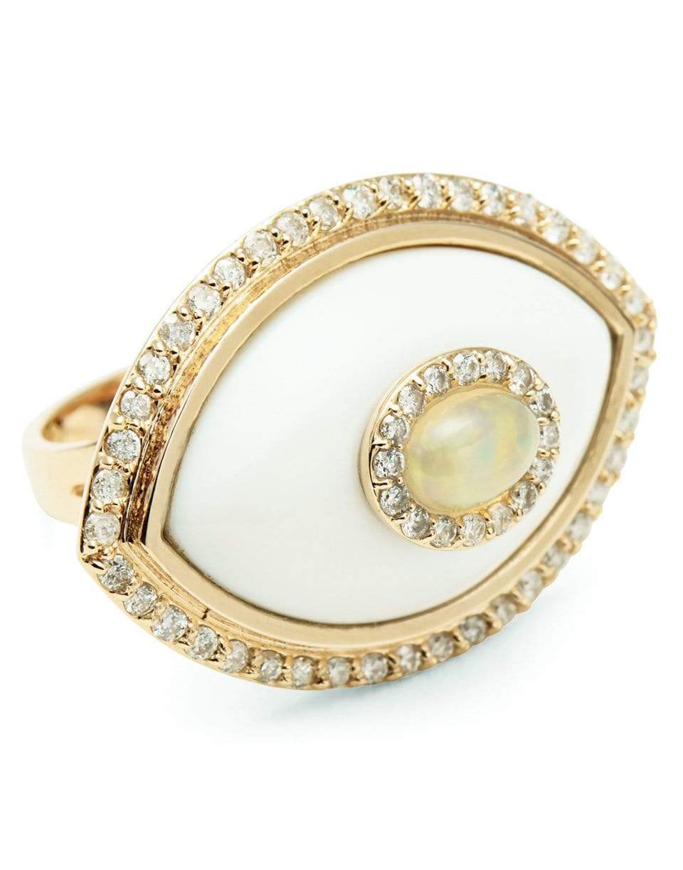MARLO LAZ-Eyecon White Onyx and Opal Ring-YELLOW GOLD