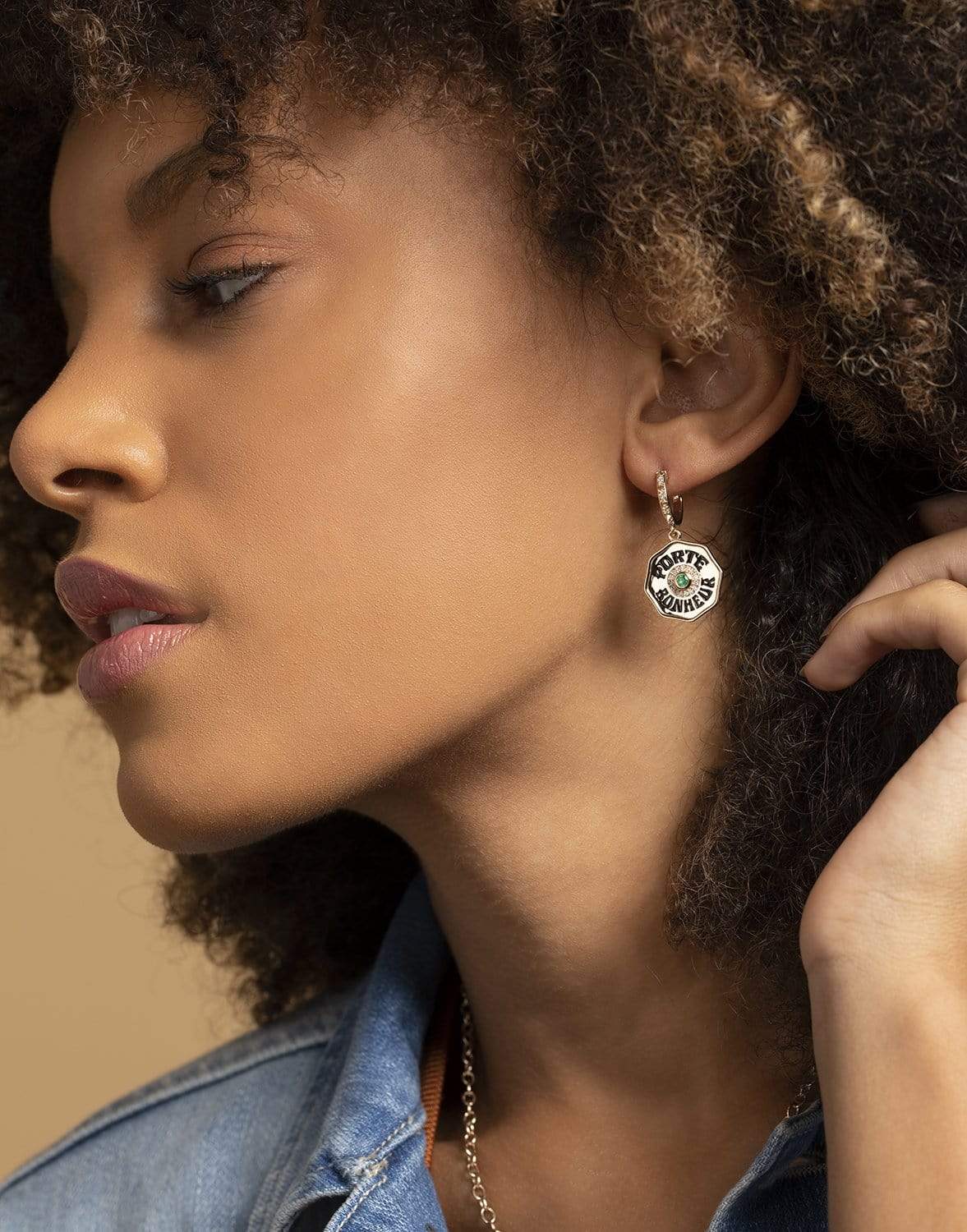 MARLO LAZ-Porte Bonheur Emerald Earrings-YELLOW GOLD