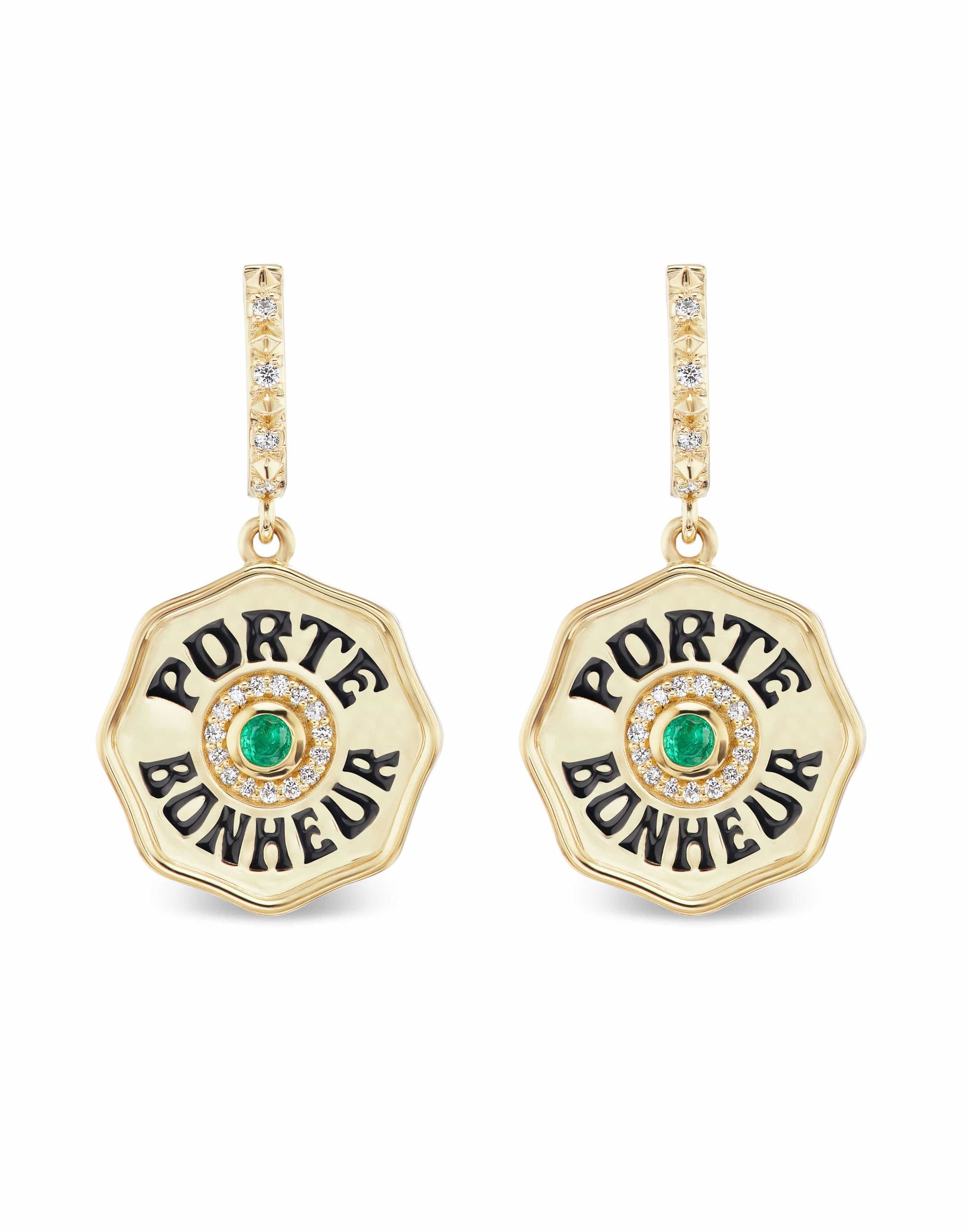 MARLO LAZ-Porte Bonheur Emerald Earrings-YELLOW GOLD