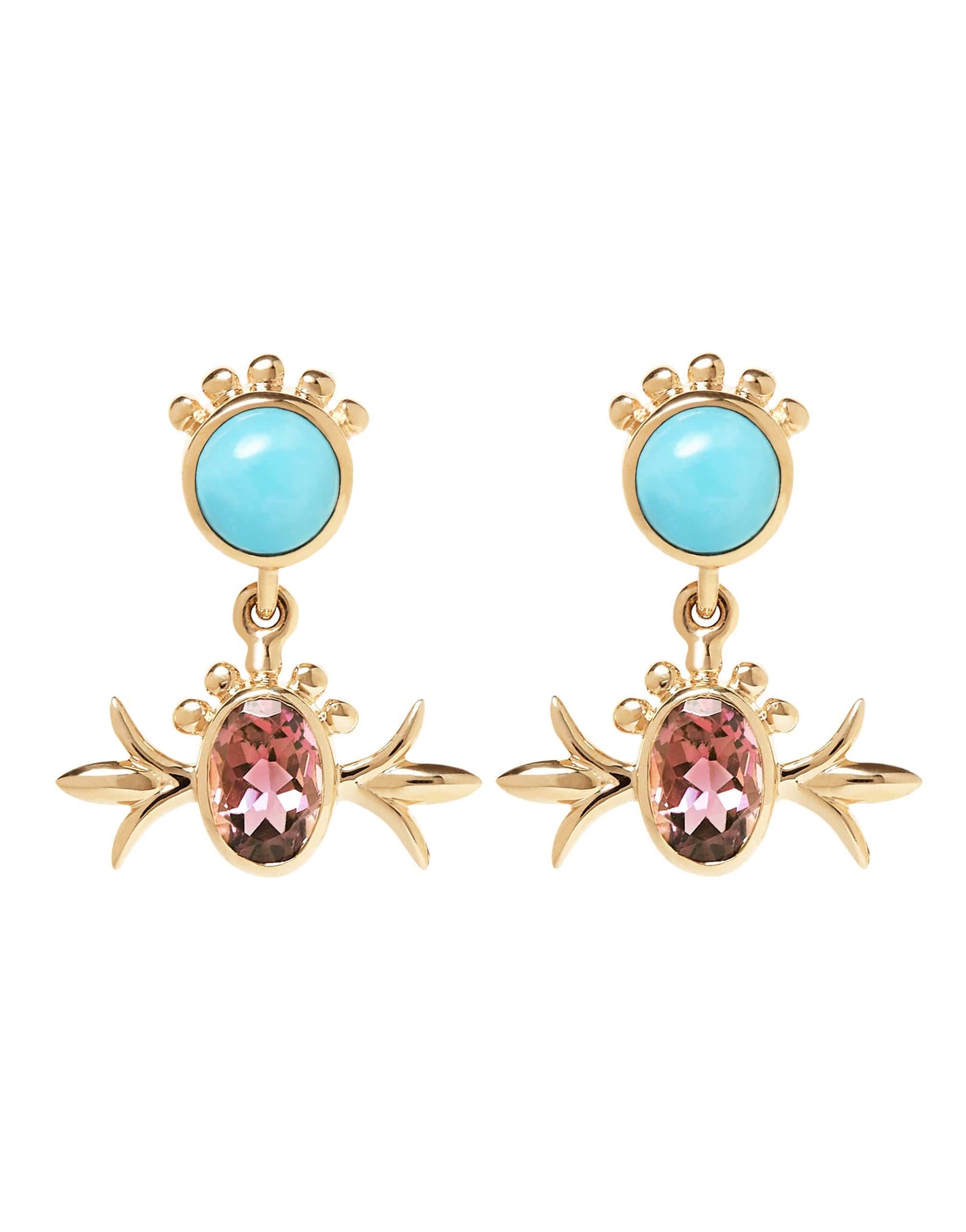 MARLO LAZ-Small Squash Blossom Hanging Earrings-YELLOW GOLD