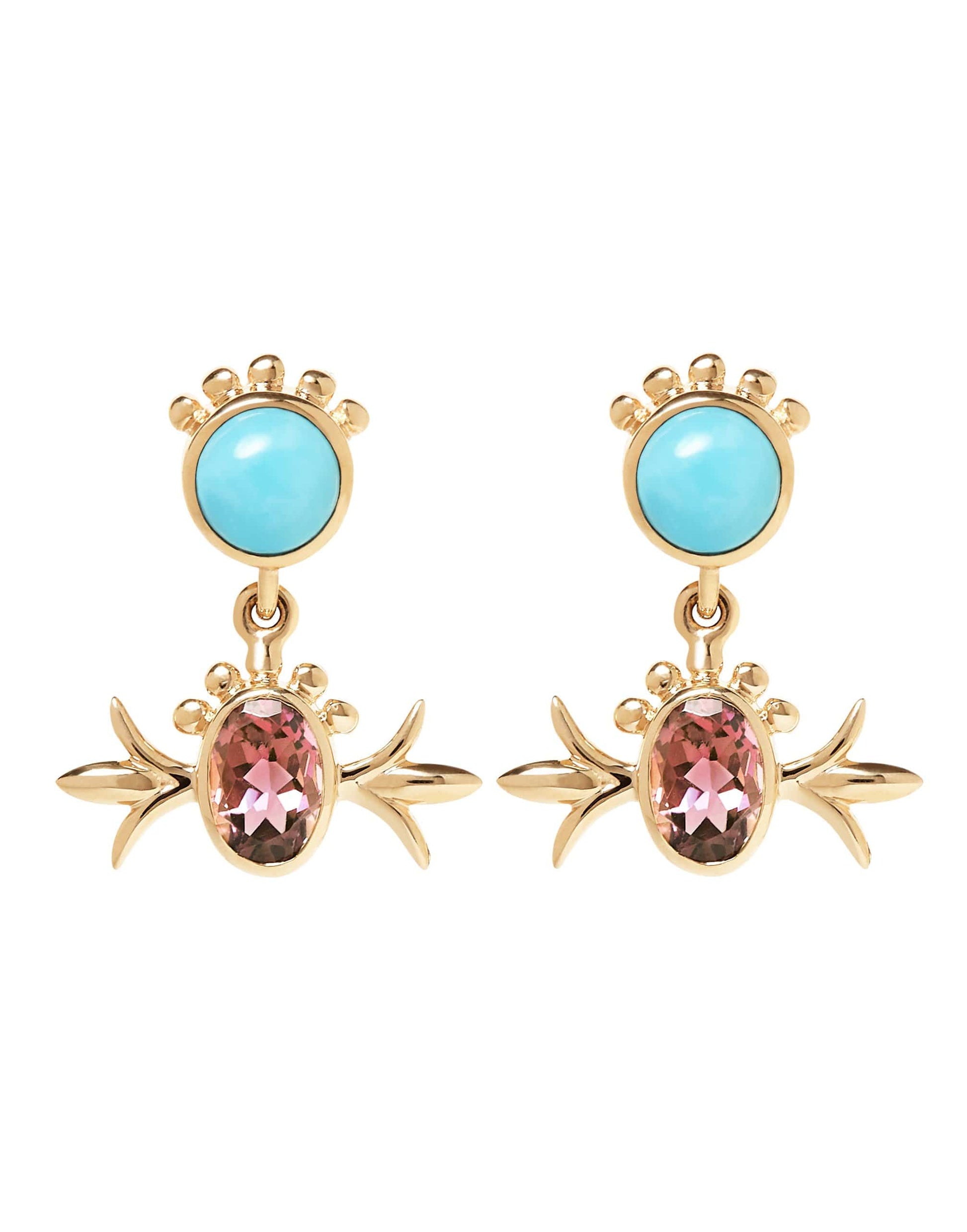 MARLO LAZ-Small Squash Blossom Hanging Earrings-YELLOW GOLD