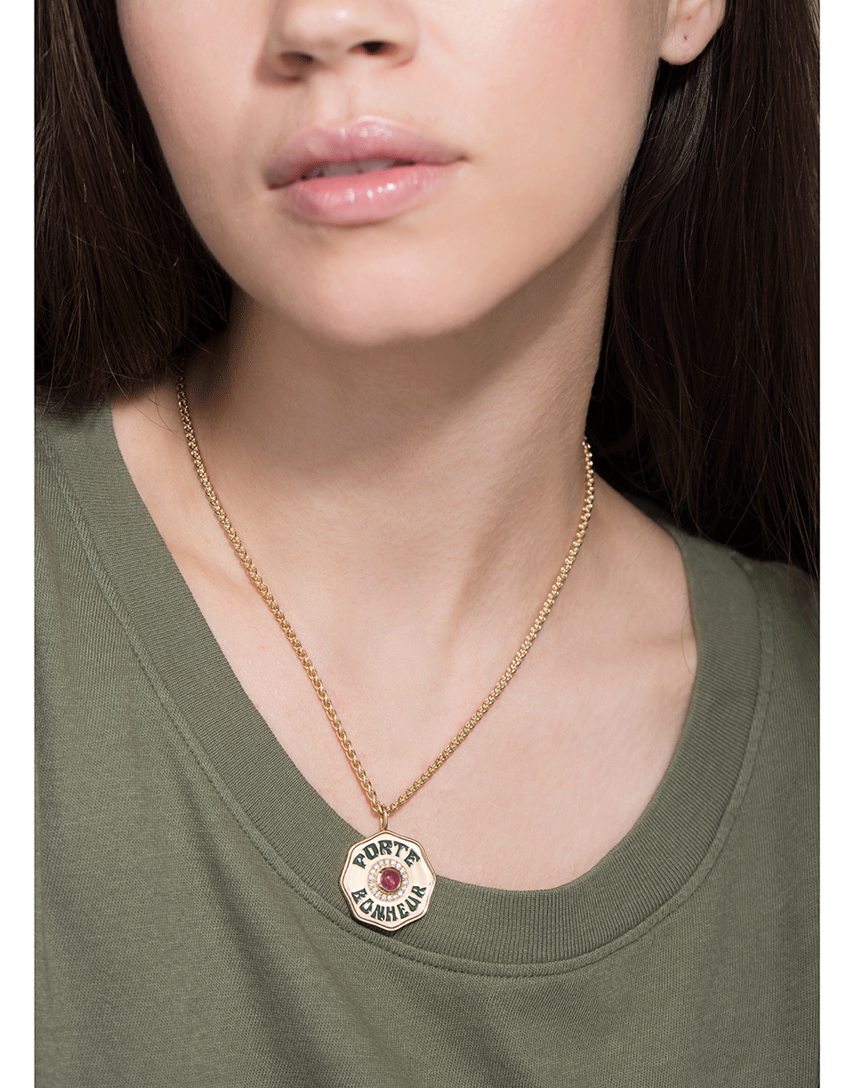 MARLO LAZ-Large Porte Bonheur Enamel Coin Necklace-YELLOW GOLD