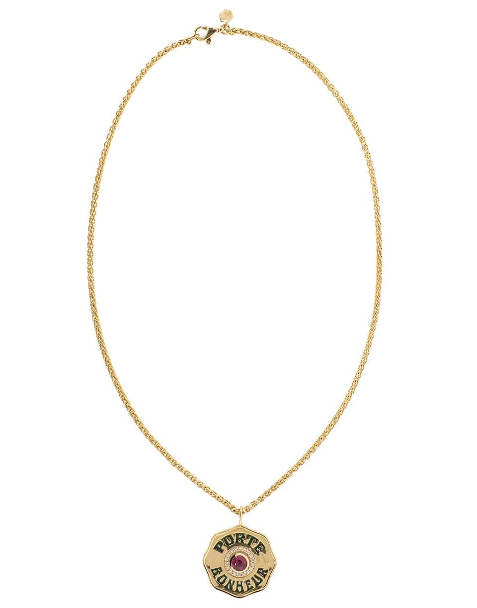 MARLO LAZ-Large Porte Bonheur Enamel Coin Necklace-YELLOW GOLD