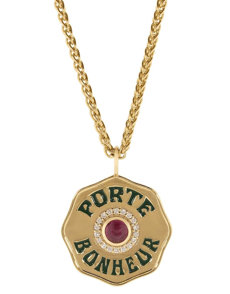 MARLO LAZ-Large Porte Bonheur Enamel Coin Necklace-YELLOW GOLD
