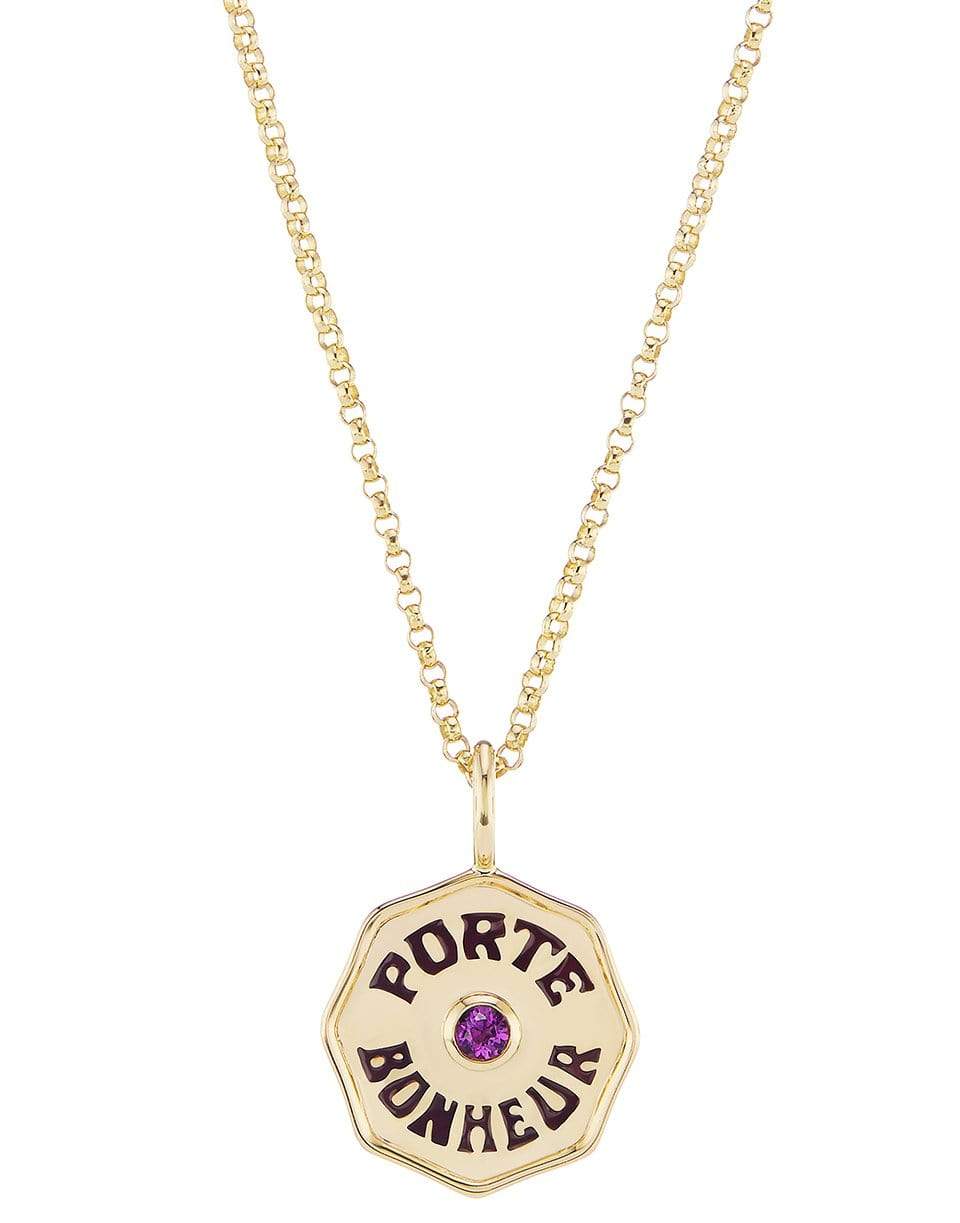 MARLO LAZ-Mini Porte Bonheur Amethyst Necklace-YELLOW GOLD