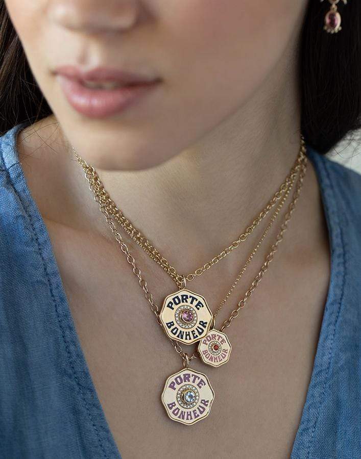MARLO LAZ-Mini Porte Bonheur Orange Sapphire and Diamonds Necklace-YELLOW GOLD
