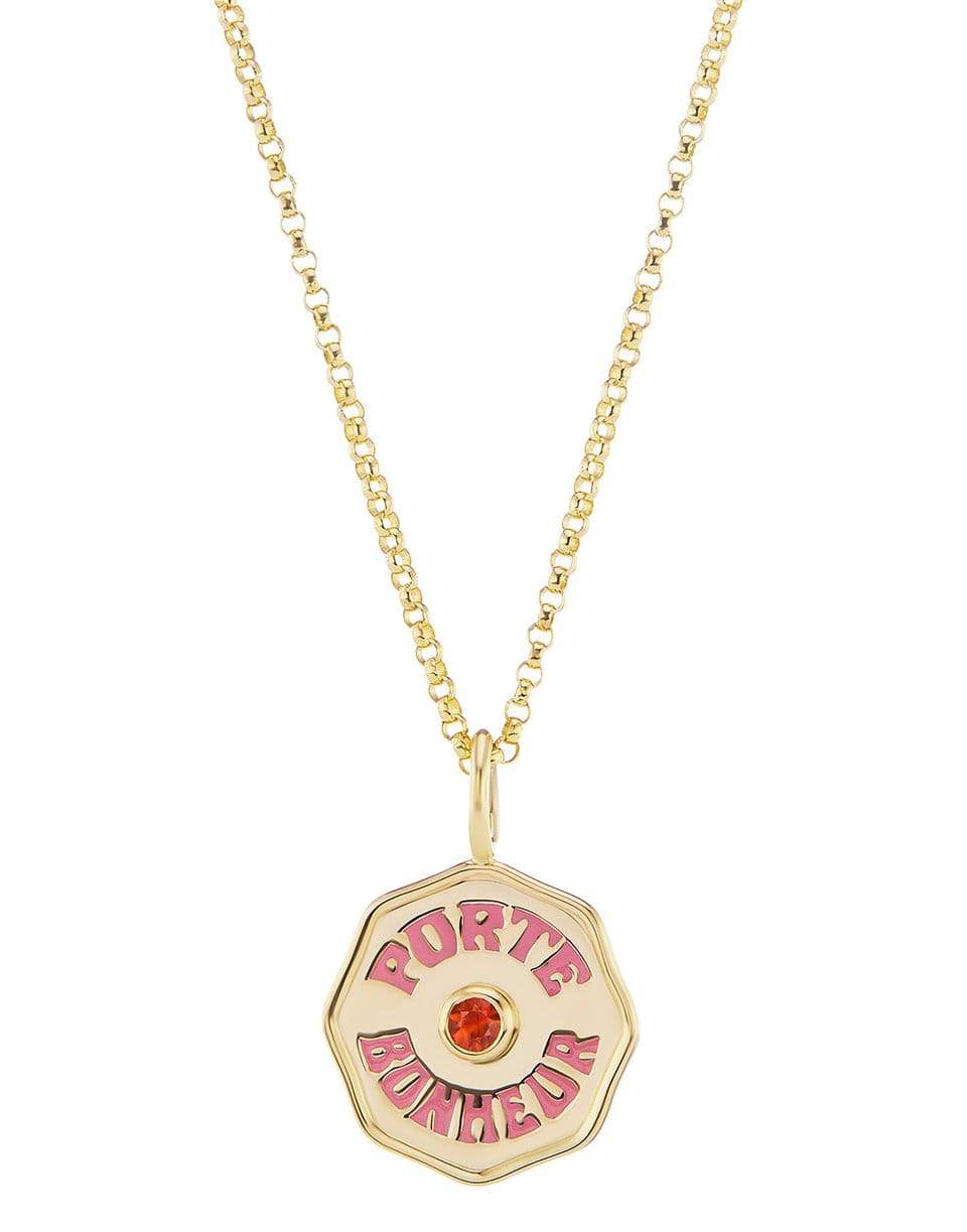 MARLO LAZ-Mini Porte Bonheur Orange Sapphire Necklace-YELLOW GOLD
