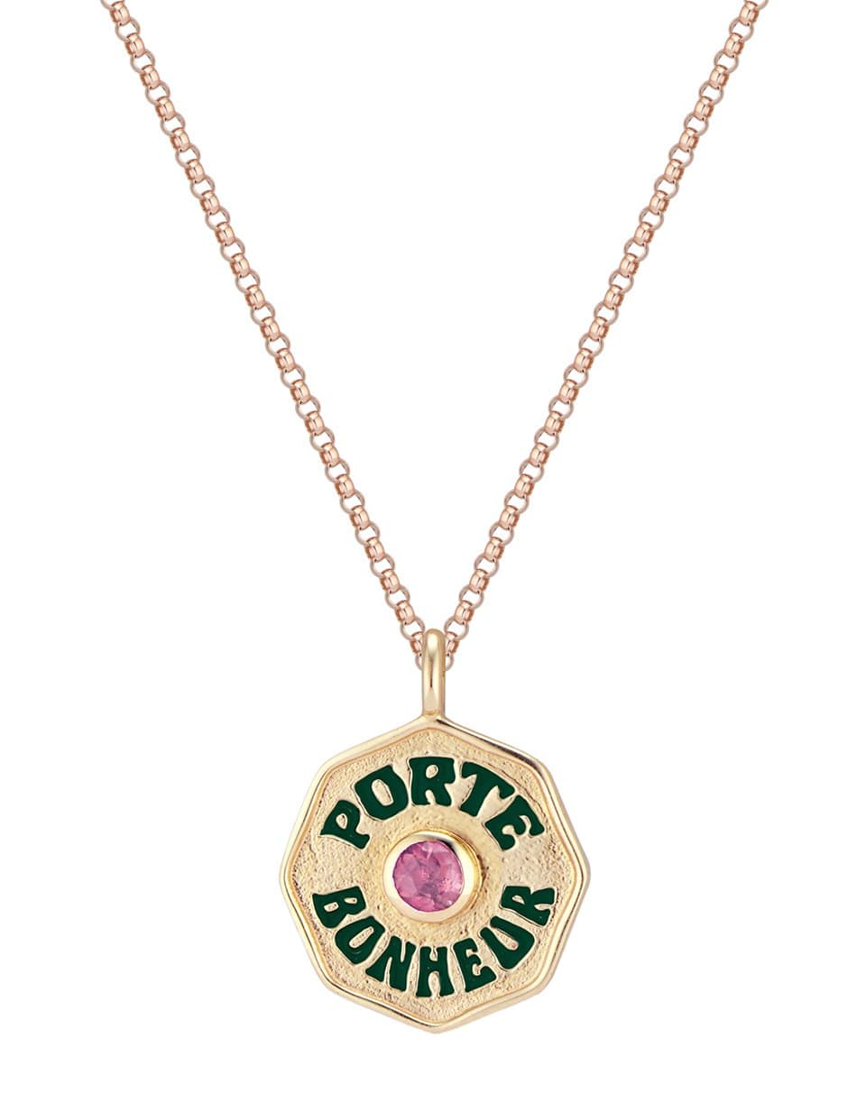 MARLO LAZ-Mini Porte Bonheur Tourmaline Necklace-YELLOW GOLD