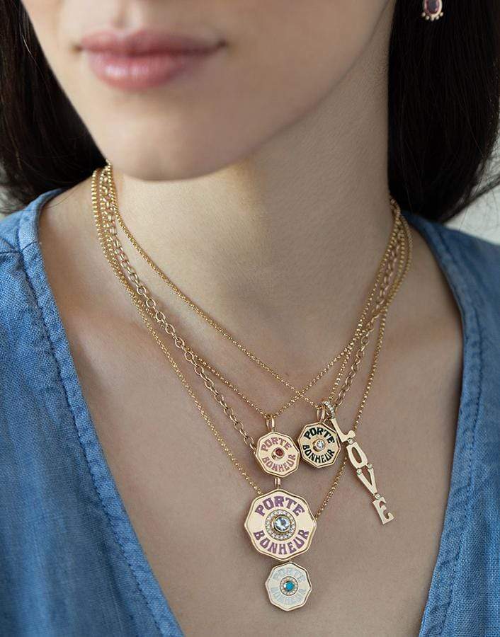 MARLO LAZ-Mini Porte Bonheur Turquoise Necklace-YELLOW GOLD