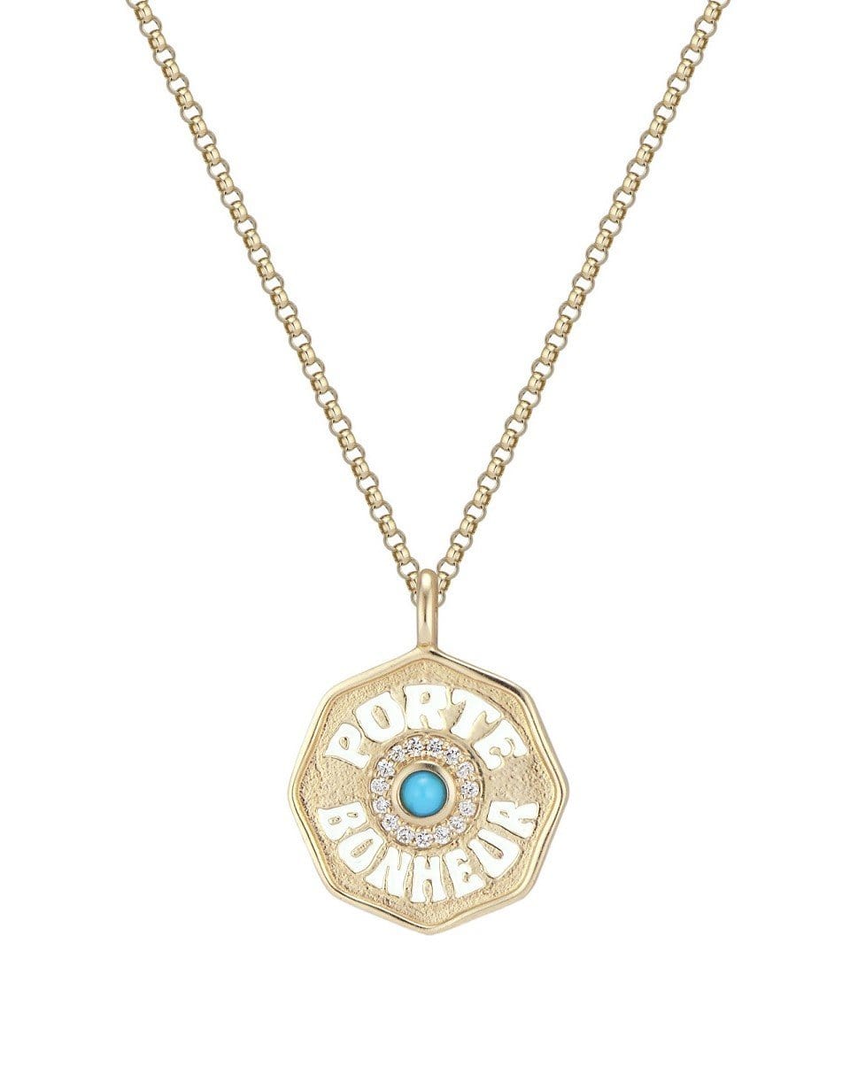 MARLO LAZ-Mini Porte Bonheur Turquoise Necklace-YELLOW GOLD
