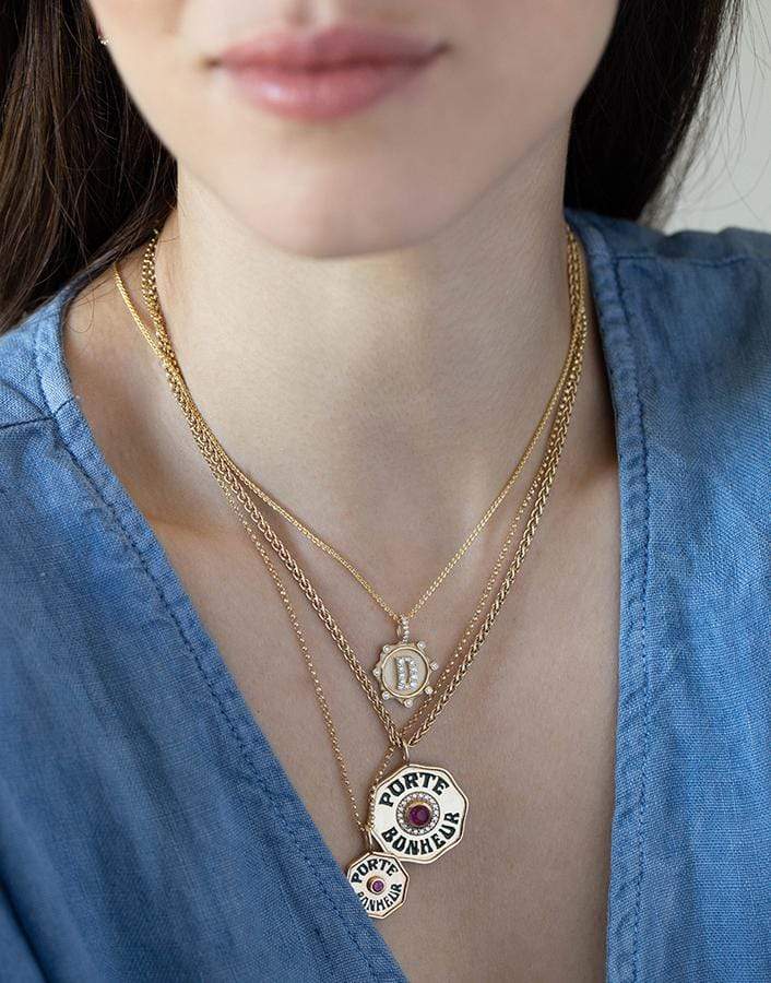 MARLO LAZ-Pave Diamond D Initial Coin Necklace-YELLOW GOLD