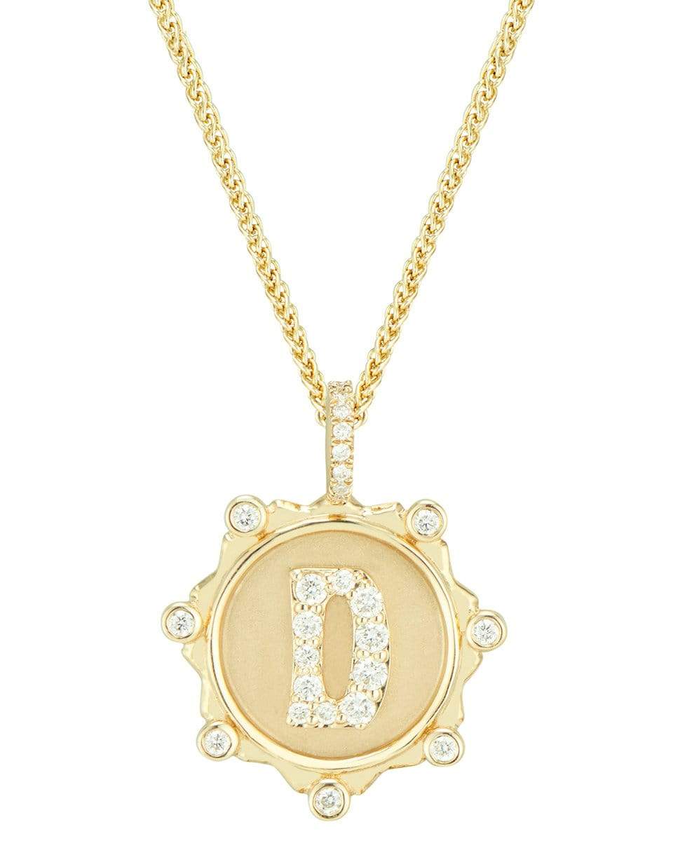 MARLO LAZ-Pave Diamond D Initial Coin Necklace-YELLOW GOLD