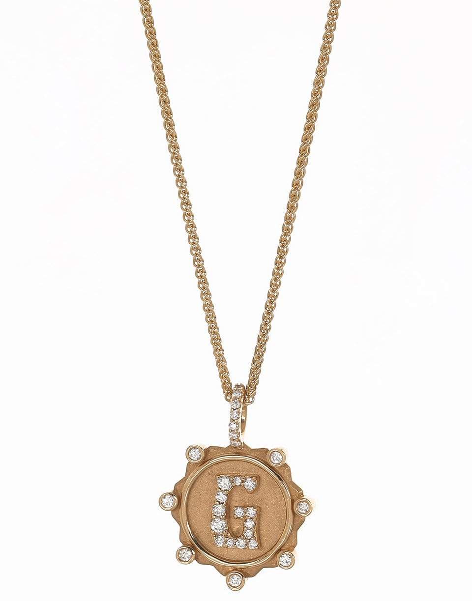 MARLO LAZ-Pave Diamond G Initial Coin Necklace-YELLOW GOLD