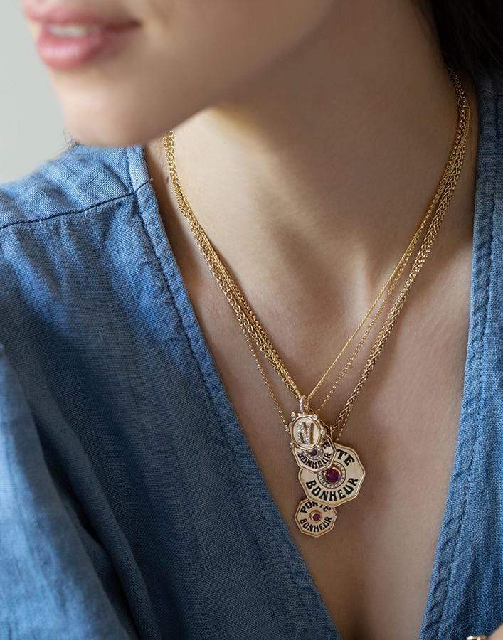 MARLO LAZ-Pave Diamond N Initial Coin Necklace-YELLOW GOLD