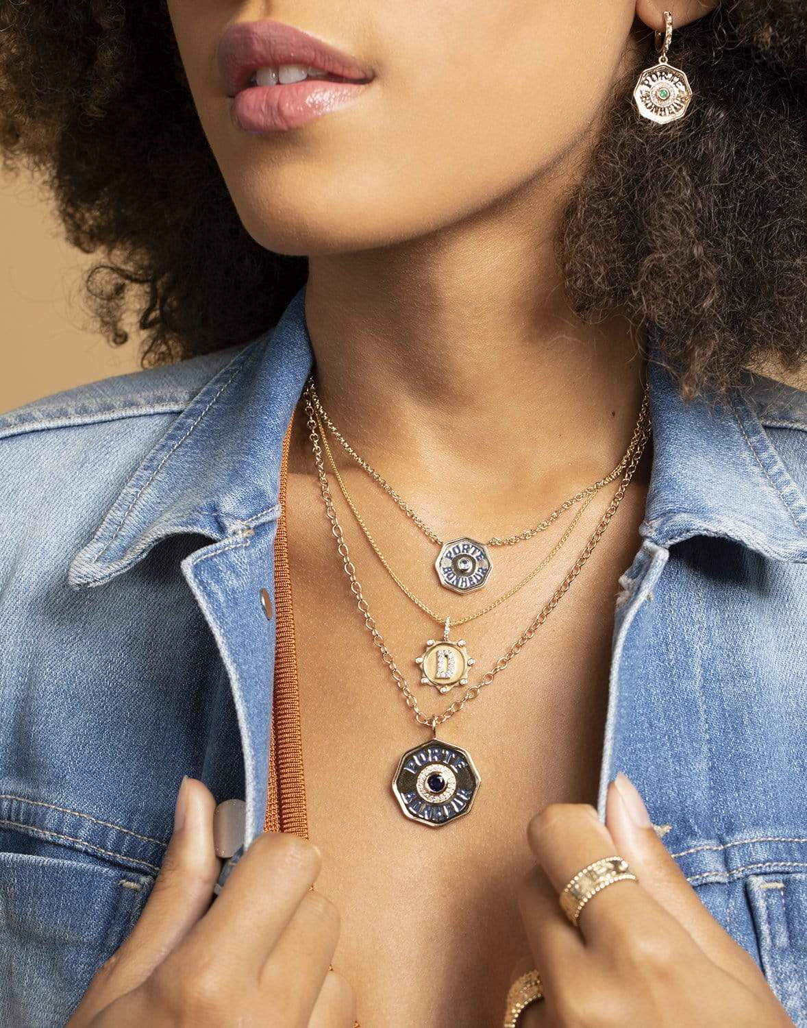MARLO LAZ-Porte Bonheur Blue Sapphire Necklace-YELLOW GOLD