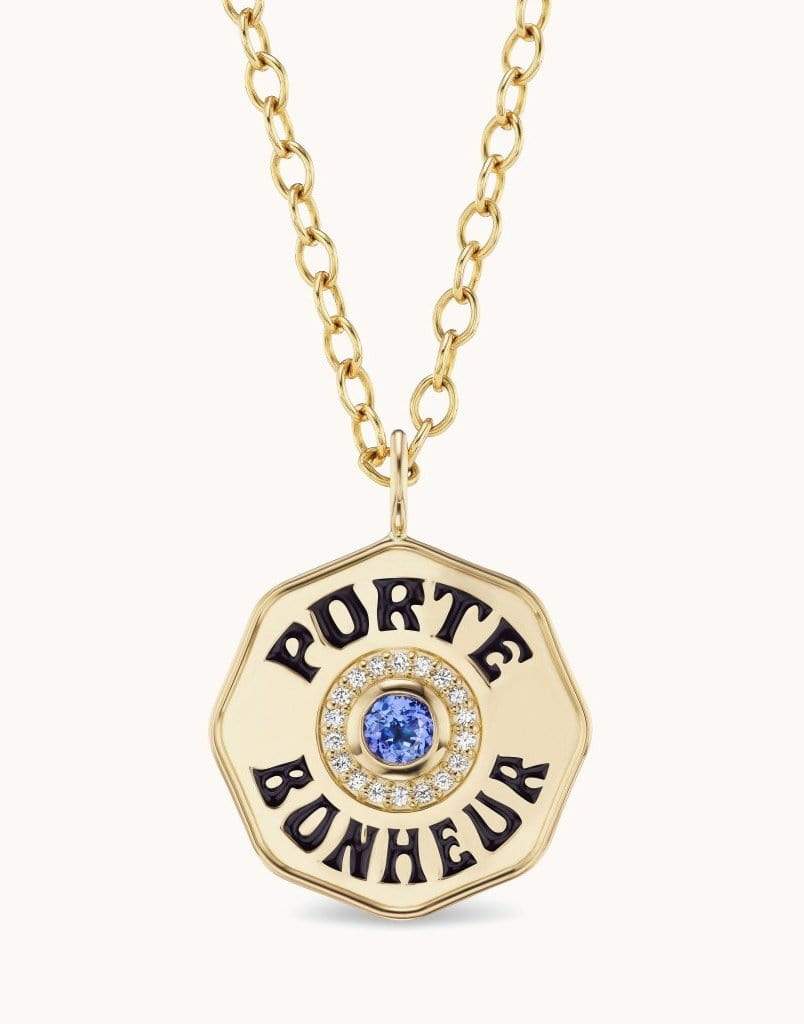 MARLO LAZ-Porte Bonheur Tanzanite Necklace-YELLOW GOLD