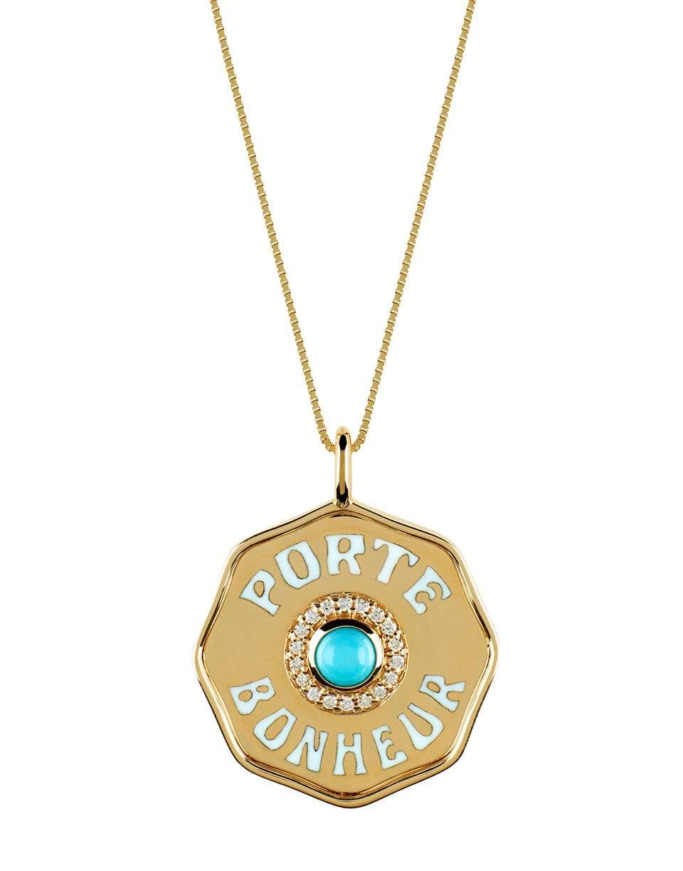 MARLO LAZ-Porte Turquoise and Diamond Coin Necklace-YELLOW GOLD