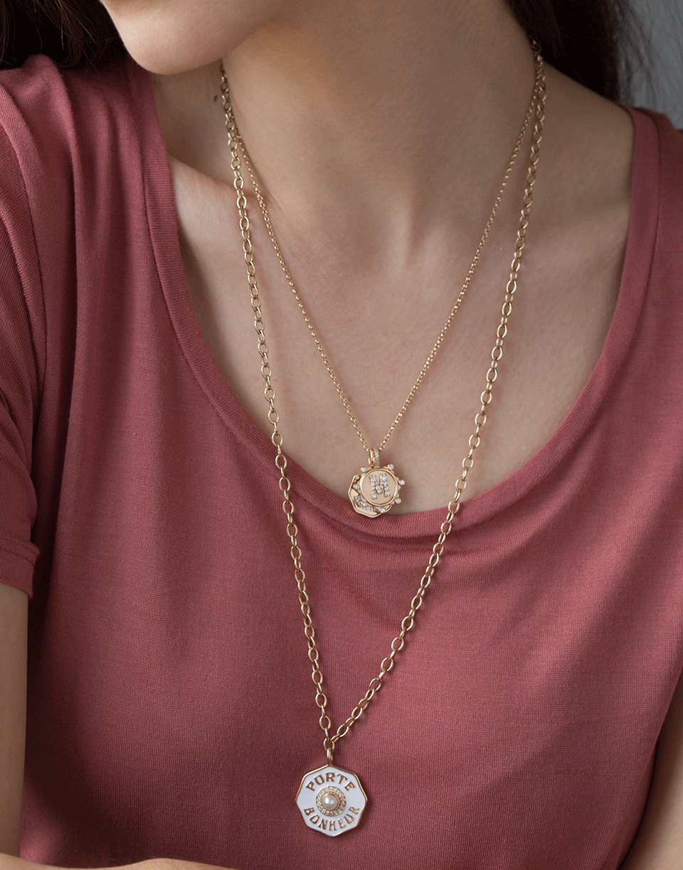MARLO LAZ-M Pave Initial Coin Charm-YELLOW GOLD