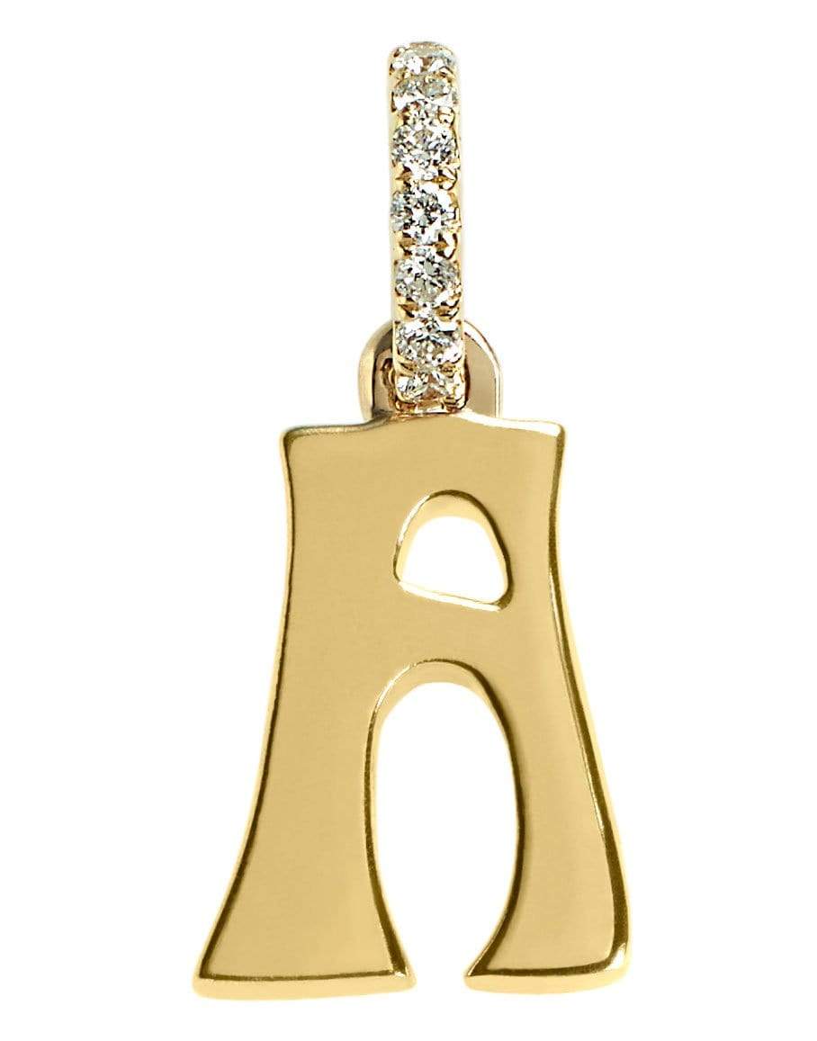 MARLO LAZ-Small "A" Diamond Initial Charm-YELLOW GOLD