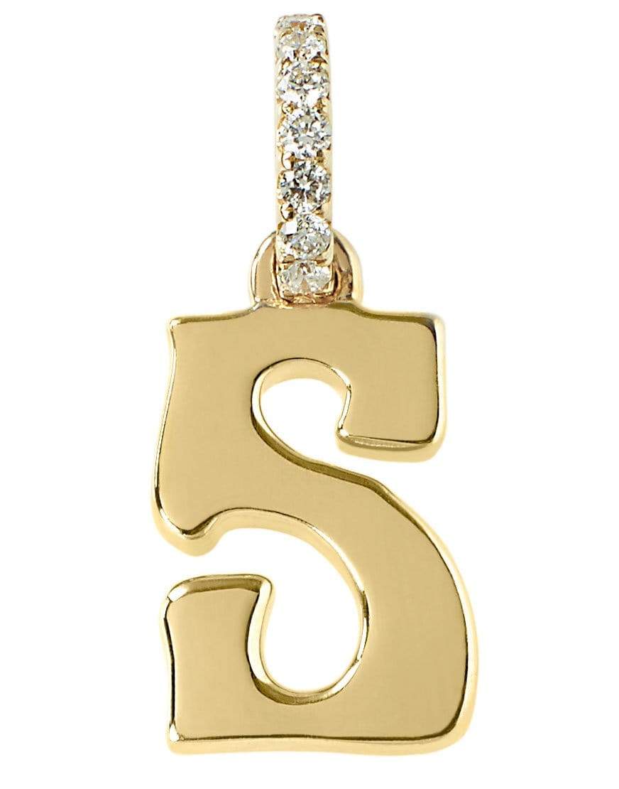 MARLO LAZ-Small "S" Diamond Initial Charm-YELLOW GOLD