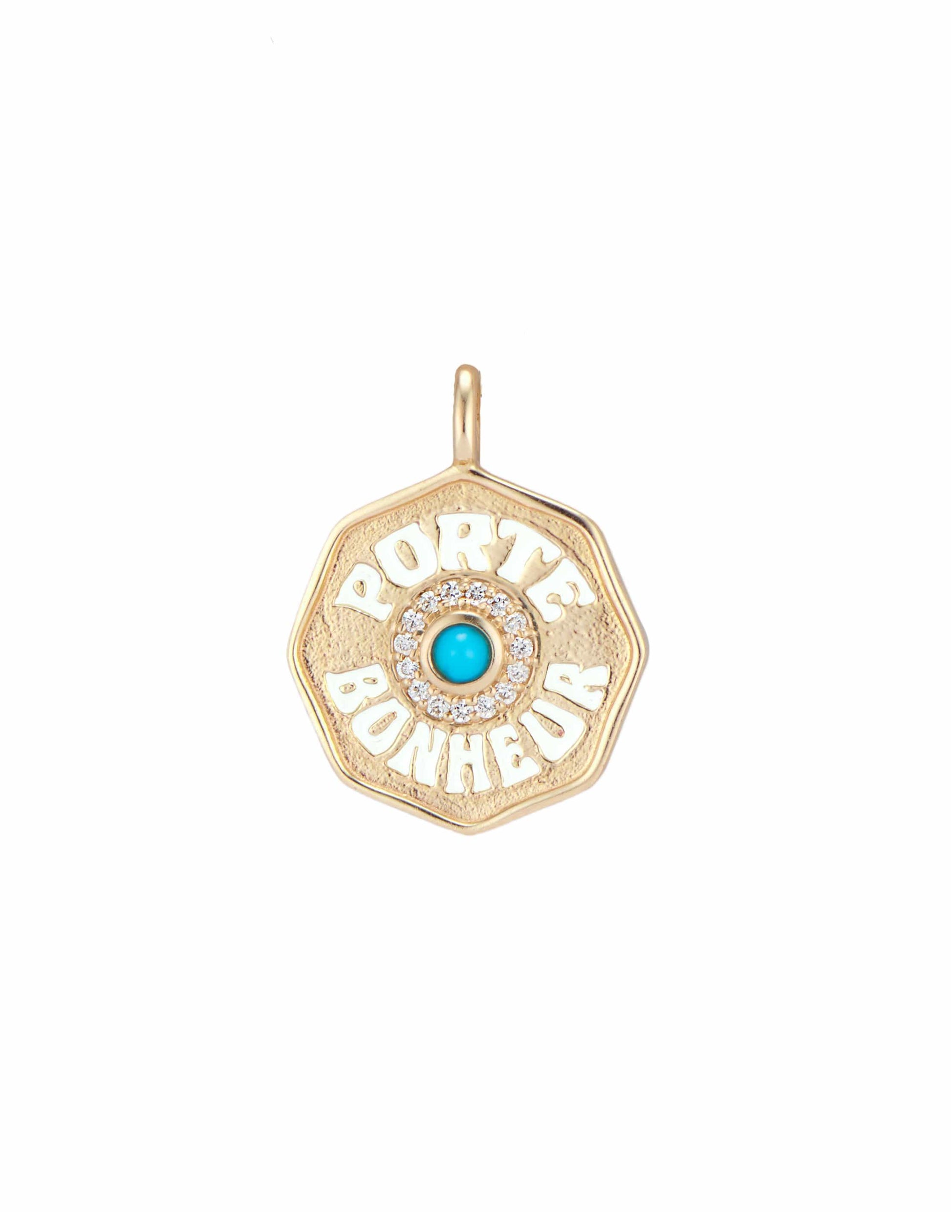MARLO LAZ-Turquoise and Diamond Porte Bonheur Charm-YELLOW GOLD