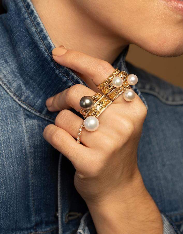 MARLO LAZ-Dancing Tahitian Pearl Ring Wide-YELLOW GOLD