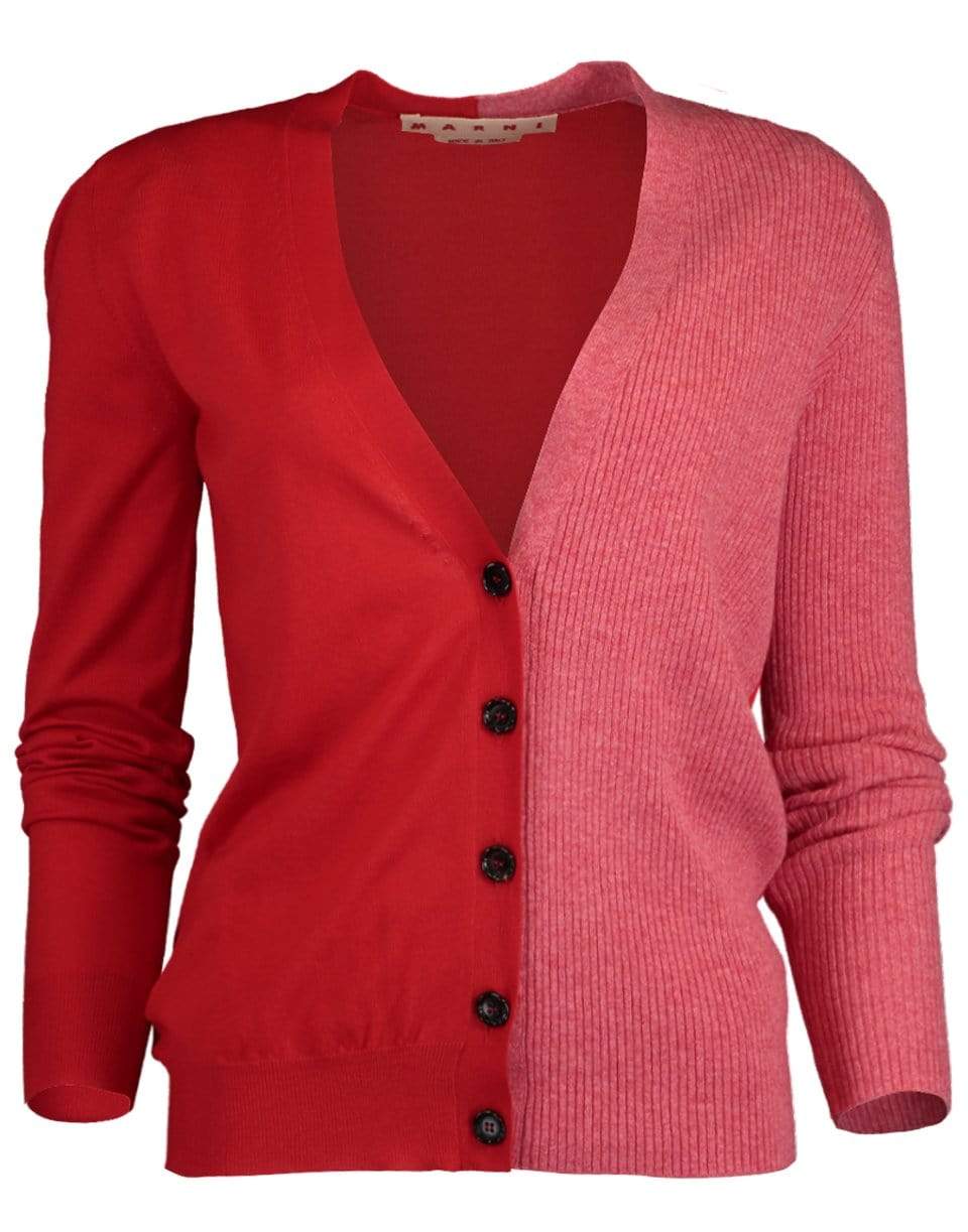 MARNI-Orange and Red Color Blocked Cardigan-