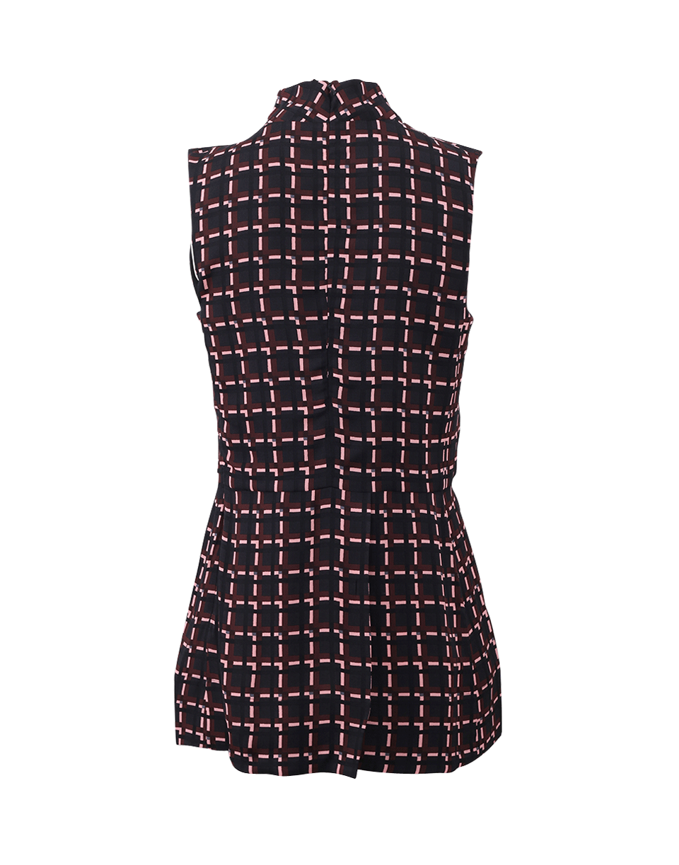 MARNI-High Neck Windowpane Peplum Top-