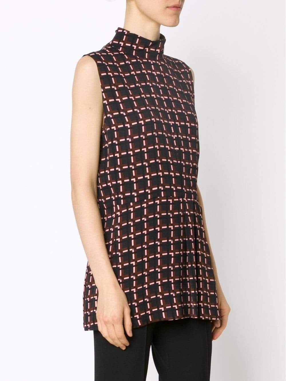 MARNI-High Neck Windowpane Peplum Top-