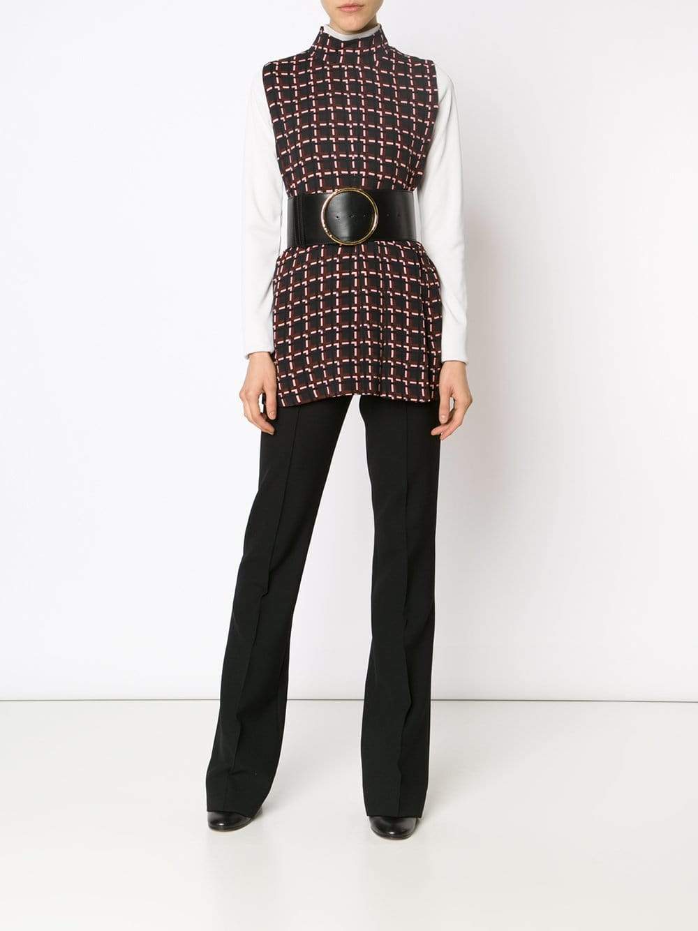 MARNI-High Neck Windowpane Peplum Top-