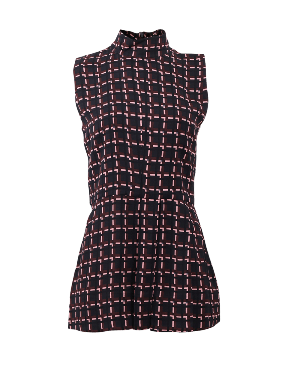 MARNI-High Neck Windowpane Peplum Top-